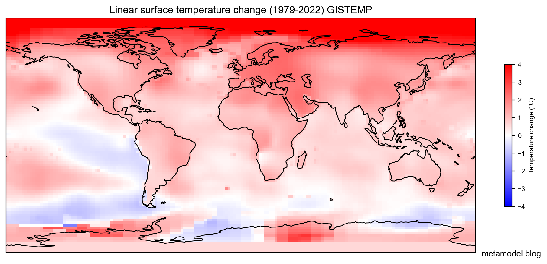 Linear surface temperature change between 1979 and 2022